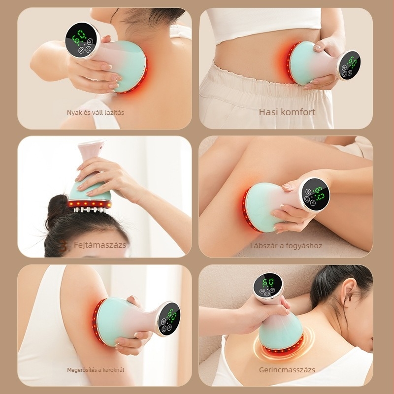 Többfunkciós moxibustió, kuping és guasha készülék mikroelektrikus impulzussal, USB tápegység, 3 fokozat, DM-805 modell, 2000 mAh akkumulátor, CE tanúsítvány