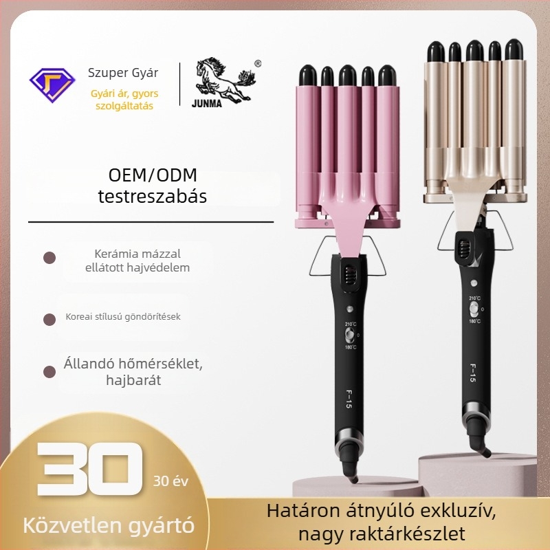 Tojás-tekercselő hajvasaló ötcsöves kialakításban, víz-hullám mintázat; 75W, 110–220V, átmérő 21–30 mm, 2 szakasz, környezetbarát ötvözet