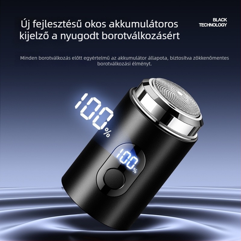 Férfiaknak tervezett elektromos borotva LCD kijelzővel – forgó fej, levehető, mosható fej, beépített akkumulátor, 30–45 perc üzemidő, újratölthető, zajmentes működés