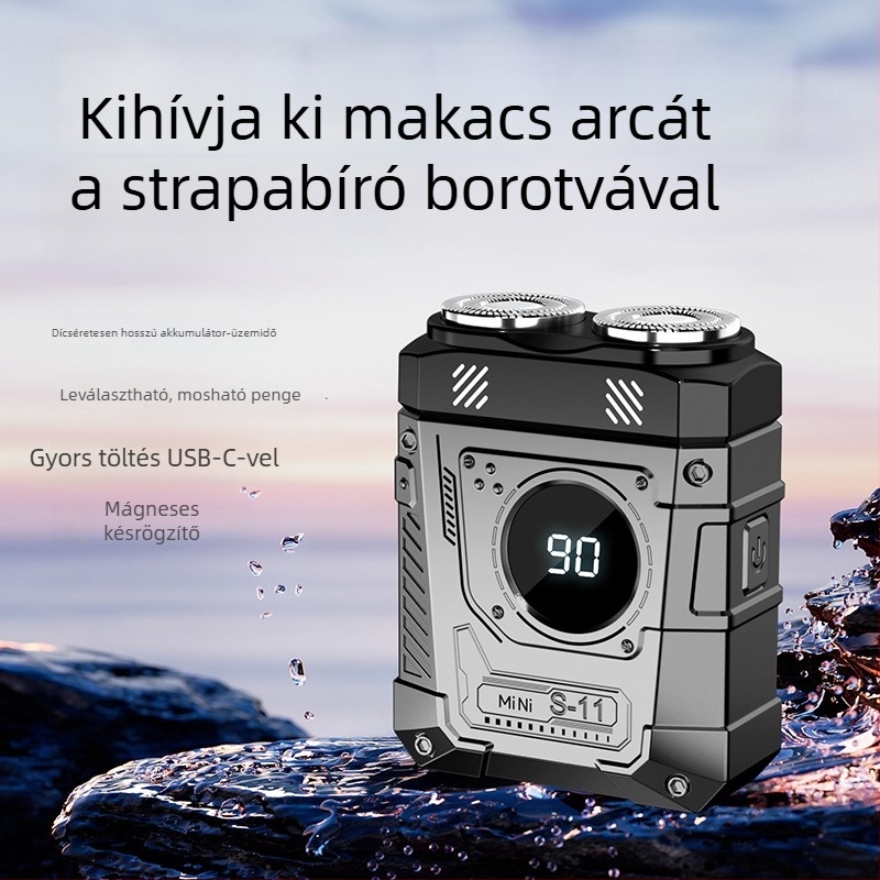Vízálló, teljes testet mosó elektromos borotva, 2 pengés forgófej, lebegő fej, LED kijelző, beépített akkumulátor, 1 órás töltés, száraz használatra