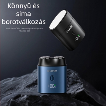 Elektronikus borotva lebegő fejjel, forgó két penge fej, levehető és mosható vágófej, beépített 300–500 mAh akkumulátor, üzemidő 45–60 perc