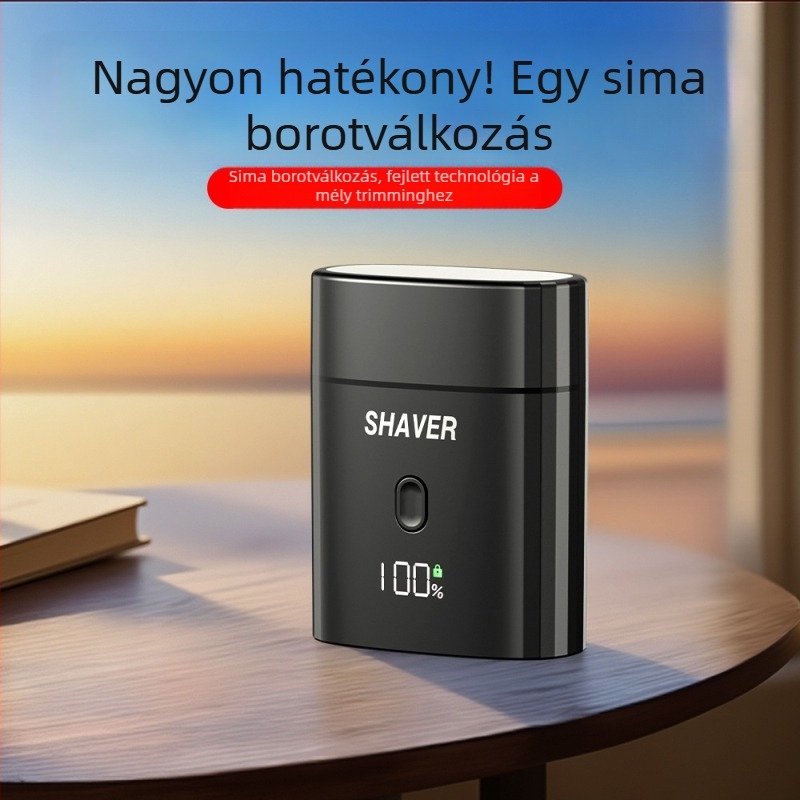 Elektronikus borotva lebegő fejjel, forgó két penge fej, levehető és mosható vágófej, beépített 300–500 mAh akkumulátor, üzemidő 45–60 perc
