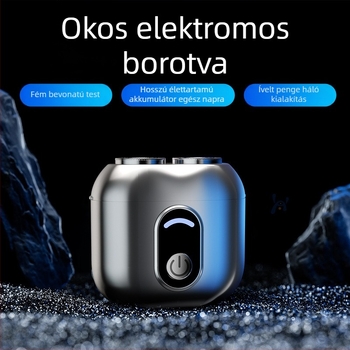 Két forgófejű elektromos borotva, kompakt utazáshoz, levehető mosható fej, brushless motor, töltés