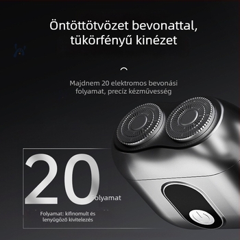 Két forgófejű elektromos borotva, kompakt utazáshoz, levehető mosható fej, brushless motor, töltés