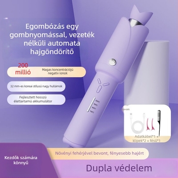 Vezeték nélküli automata göndörítő titan-turmalin bevonattal, 42W, 12V, 10 fokozat hőmérséklet-szabályozás