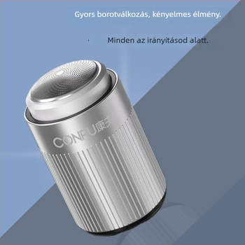 Elektromos borotva forgó fejjel, beépített 300–500 mAh akkumulátor, újratölthető, üzemidő akár 60 perc.