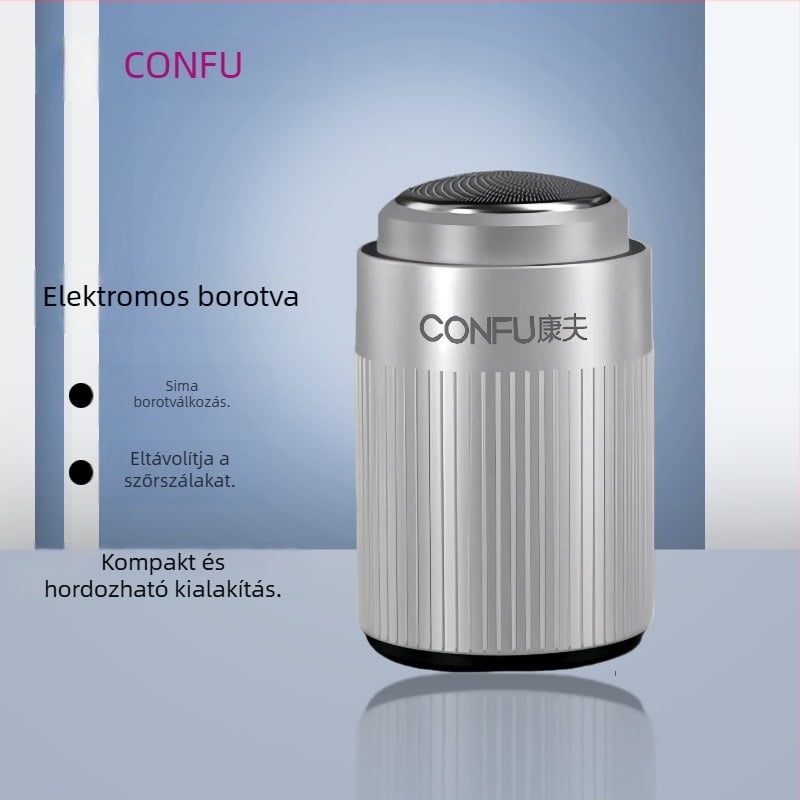 Elektromos borotva forgó fejjel, beépített 300–500 mAh akkumulátor, újratölthető, üzemidő akár 60 perc.
