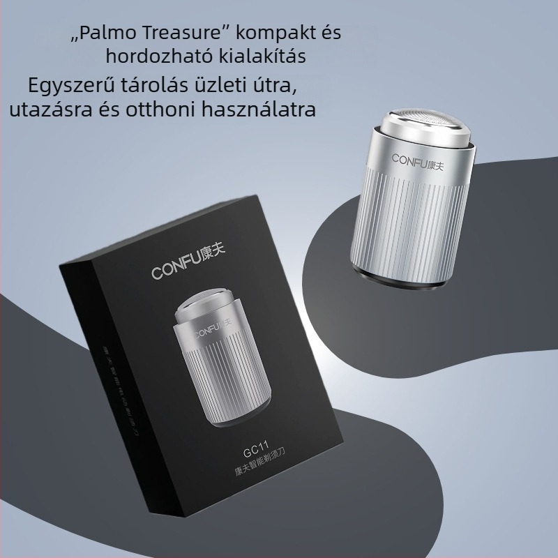 Elektromos borotva forgó fejjel, beépített 300–500 mAh akkumulátor, újratölthető, üzemidő akár 60 perc.