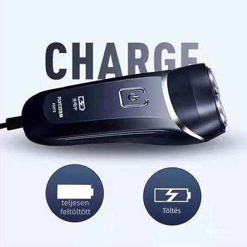 Kétfejes borotva, teljesen mosható, újratölthető, intelligens töltés kijelzővel