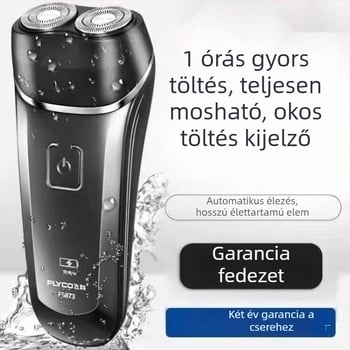 Kétfejes borotva, teljesen mosható, újratölthető, intelligens töltés kijelzővel