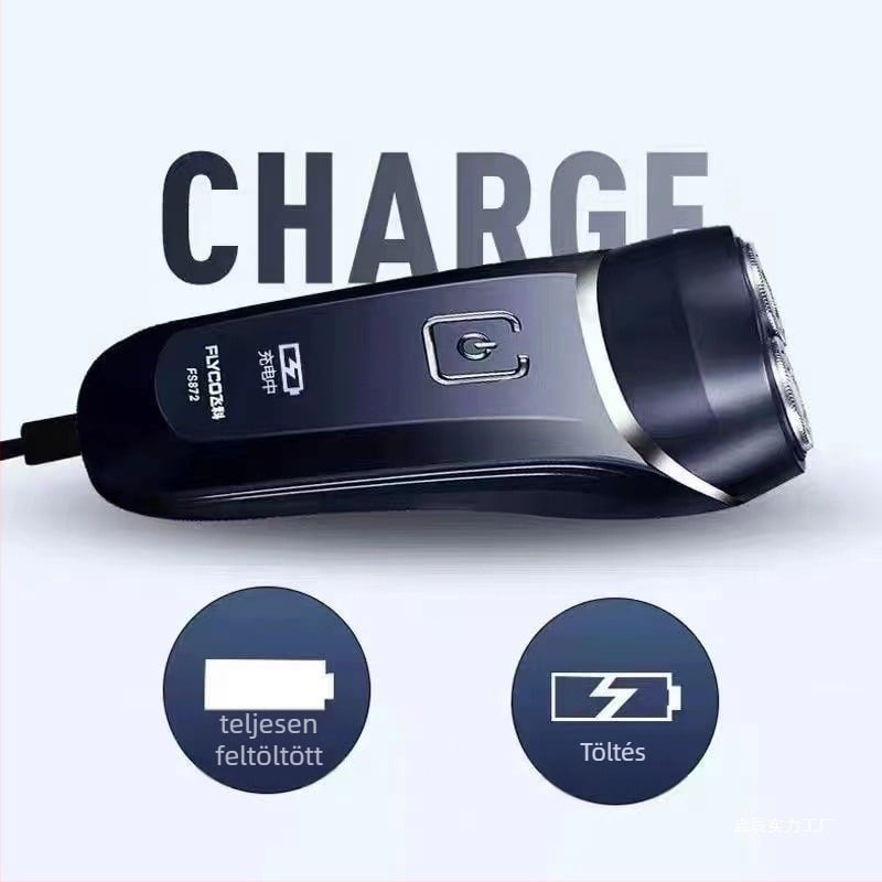 Kétfejes borotva, teljesen mosható, újratölthető, intelligens töltés kijelzővel