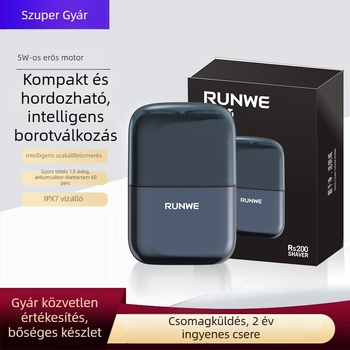 Elektronikus borotva forgó fejű, két pengével, egész testet mosható, beépített akkumulátor 500–800 mAh, üzemidő 60 perc, 5W
