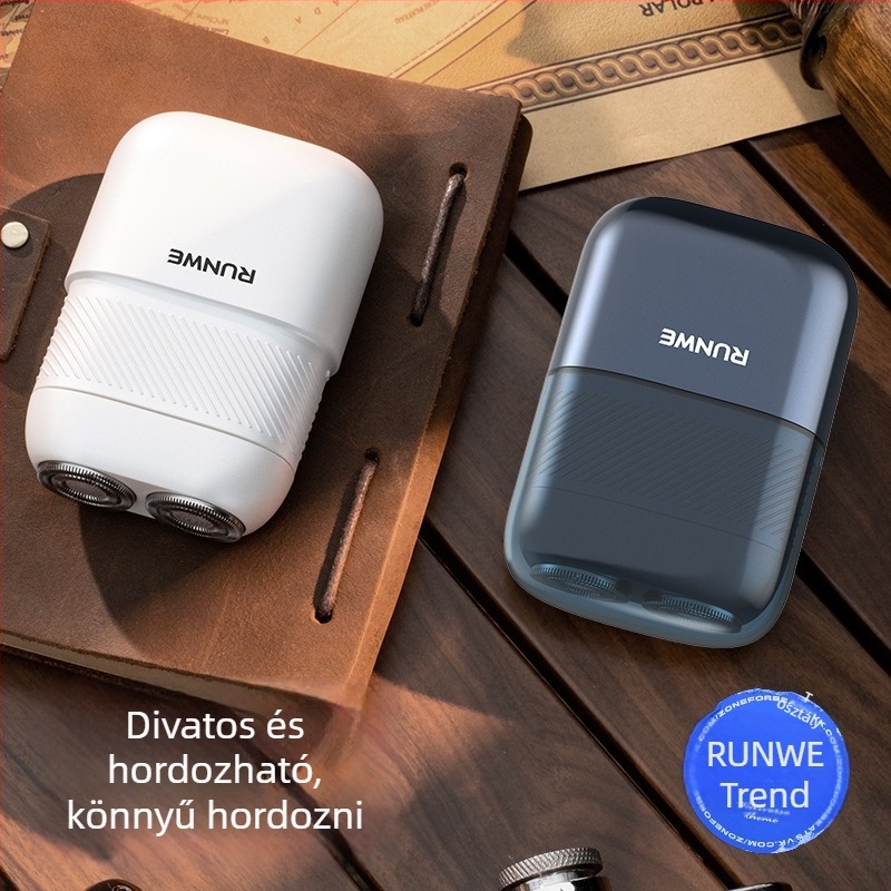 Elektronikus borotva forgó fejű, két pengével, egész testet mosható, beépített akkumulátor 500–800 mAh, üzemidő 60 perc, 5W