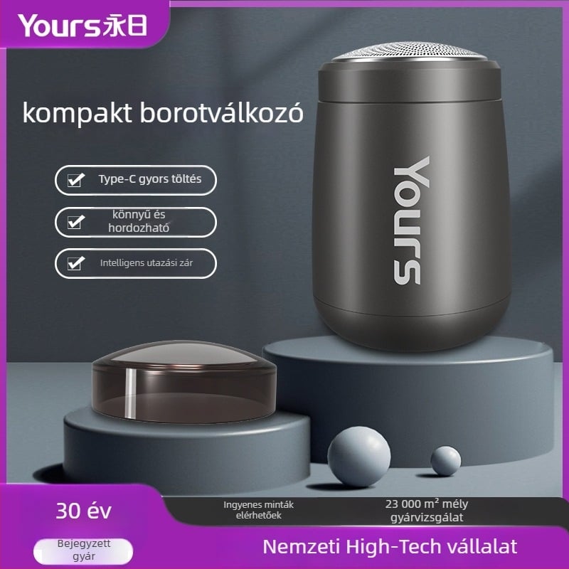 Yongri mini elektromos borotva 1 forgó fejjel, beépített akkumulátor 100-300 mAh, újratölthető, üzemidő 45-60 perc, mosható penge