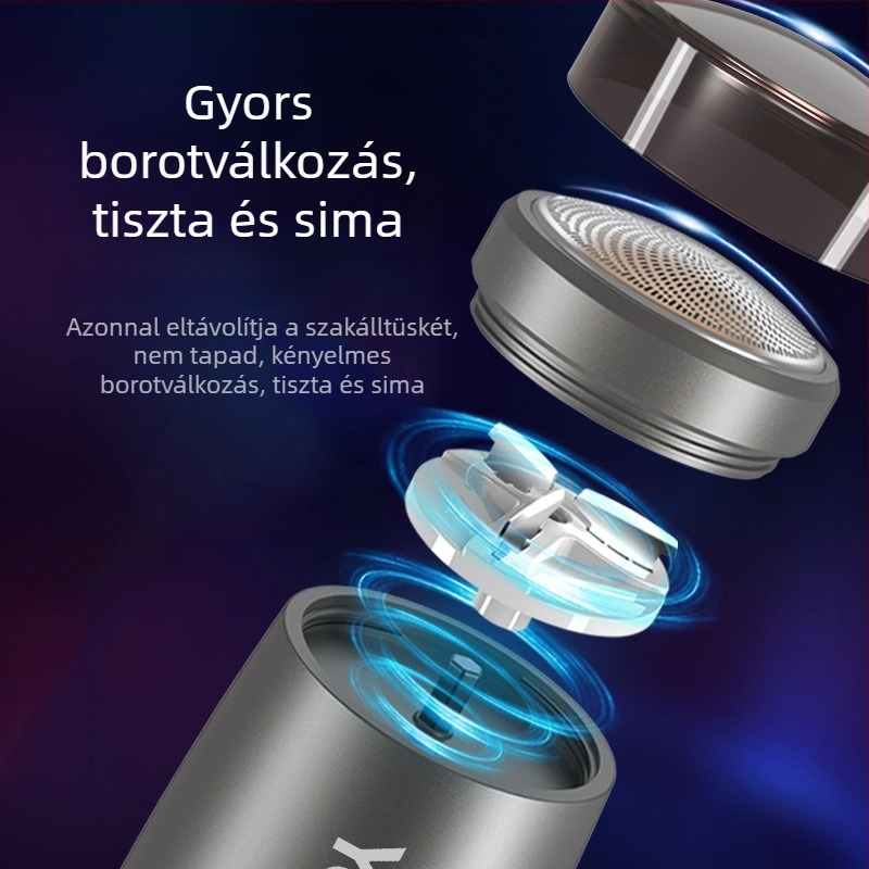 Yongri mini elektromos borotva 1 forgó fejjel, beépített akkumulátor 100-300 mAh, újratölthető, üzemidő 45-60 perc, mosható penge