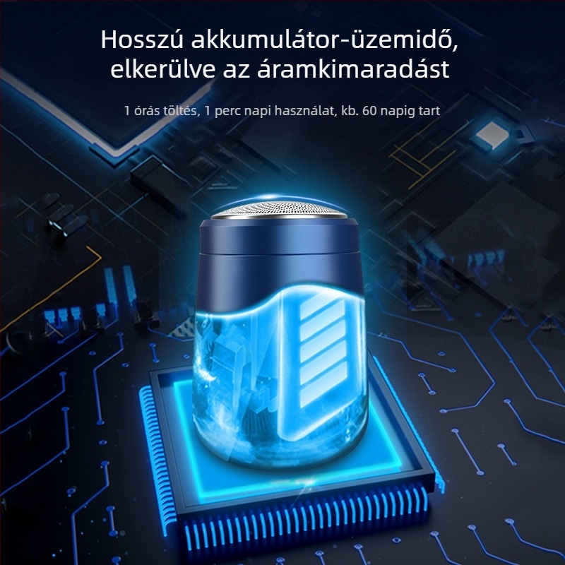 Yongri mini elektromos borotva 1 forgó fejjel, beépített akkumulátor 100-300 mAh, újratölthető, üzemidő 45-60 perc, mosható penge