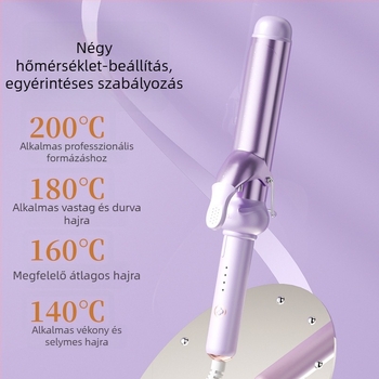 Nagy hullámú hajgöndörítővas – belső és külső görbítés, titán-turmalin bevonat, 15 hőmérséklet-szint, 25W, 220V