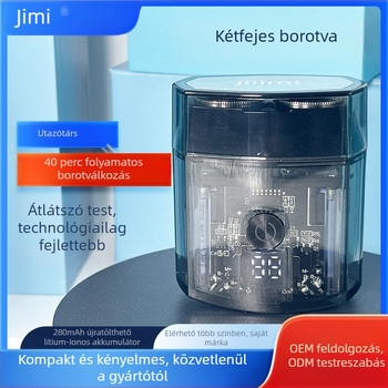 Jiiimi elektromos borotva forgófejű, két pengével; beépített akkumulátor; akár 60 perc üzemidő; 1 órás töltés