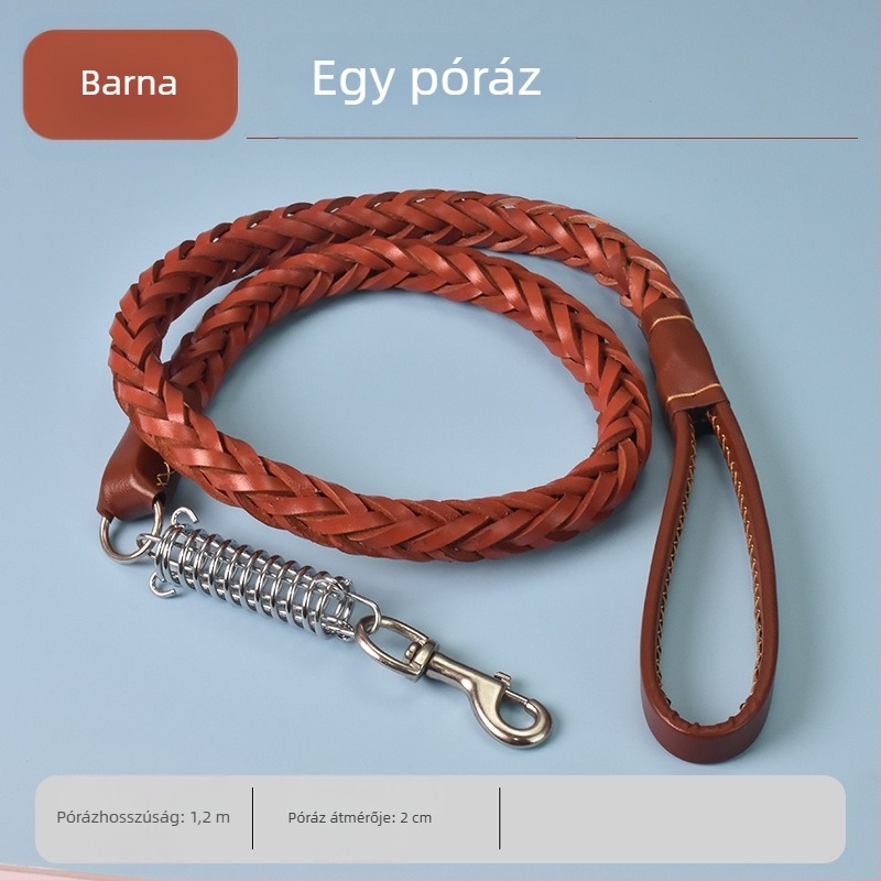 Tehénbőrből készült kutyapóráz közepes és nagytestű kutyák számára, alkalmas Golden Retriever és Német juhász számára