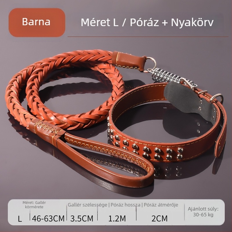 Tehénbőrből készült kutyapóráz közepes és nagytestű kutyák számára, alkalmas Golden Retriever és Német juhász számára