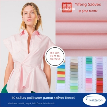 Egyszerű poplin anyag inghez, 60×60 szálak, 80% poliészter, 20% pamut, imitáció Tencel, 125 g/m², szélesség 150 cm