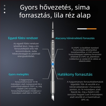 OSS TEAM C245 Állandó hőmérsékletű forrasztóállomás, Univerzális forrasztócsúcs, Beépített forrasztófej, Egyenes és ferde csúcs