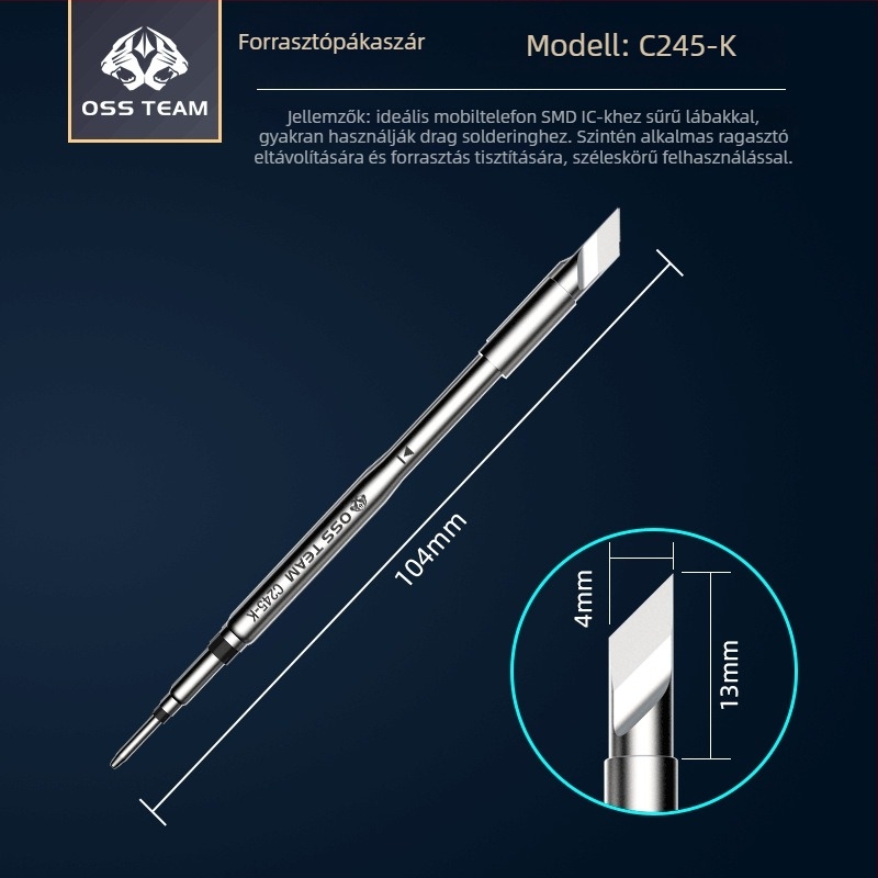 OSS TEAM C245 Állandó hőmérsékletű forrasztóállomás, Univerzális forrasztócsúcs, Beépített forrasztófej, Egyenes és ferde csúcs