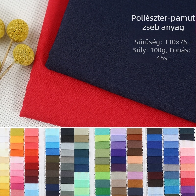 T/C poliészter-pamut ingeanyag, zseb-, bélés- és szegély, Dacron