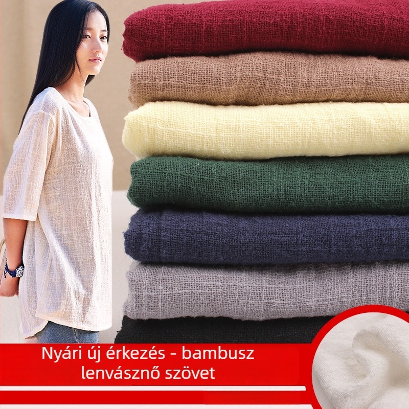 Egyszerű Slub pamut-len anyag Tie-Dye textúrával, 85% poliészter, 15% pamut, szálak 40x40, sűrűség 1010, gramm-tömeg 110 g/m², festés, alkalmas ingek és könnyű kabátokhoz, tavasz-nyár