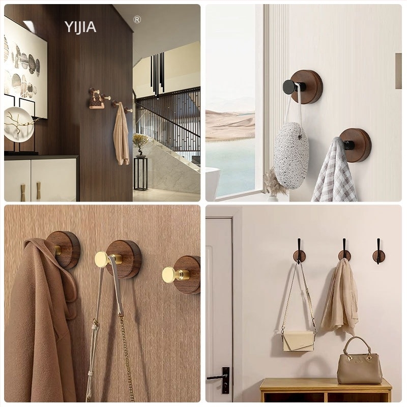 Diófából készült falikampó ruháknak, modell YG601, gravírozott, gardróbhoz, modern minimalist stílus