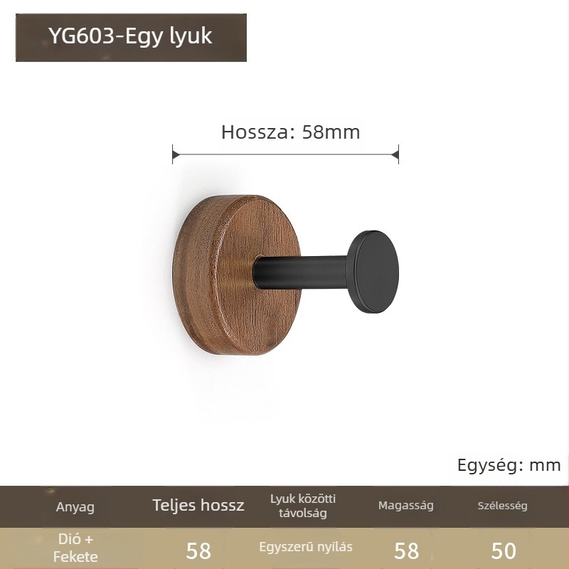 Diófából készült falikampó ruháknak, modell YG601, gravírozott, gardróbhoz, modern minimalist stílus