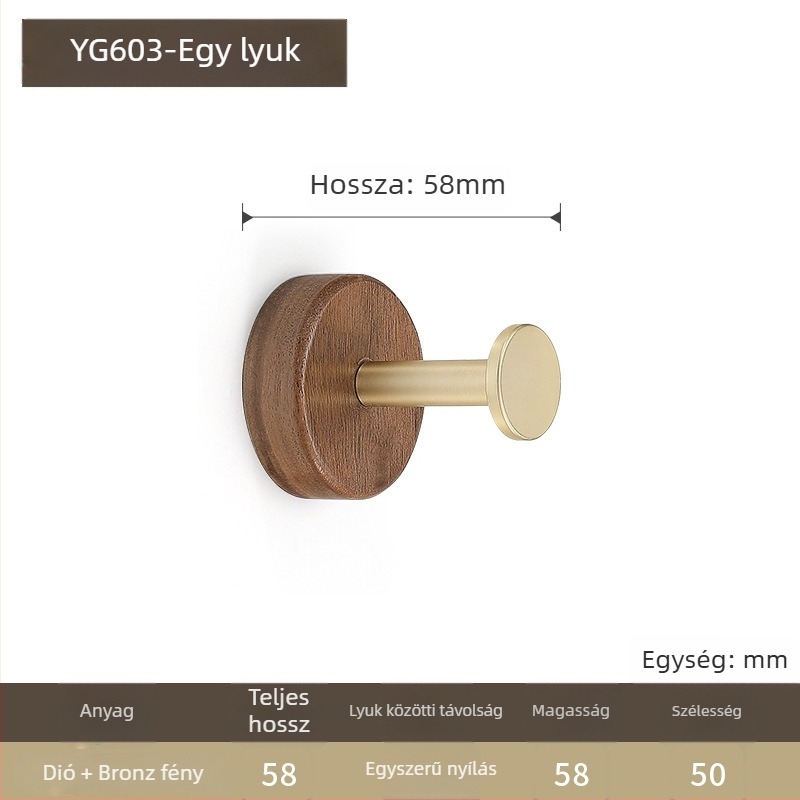 Diófából készült falikampó ruháknak, modell YG601, gravírozott, gardróbhoz, modern minimalist stílus