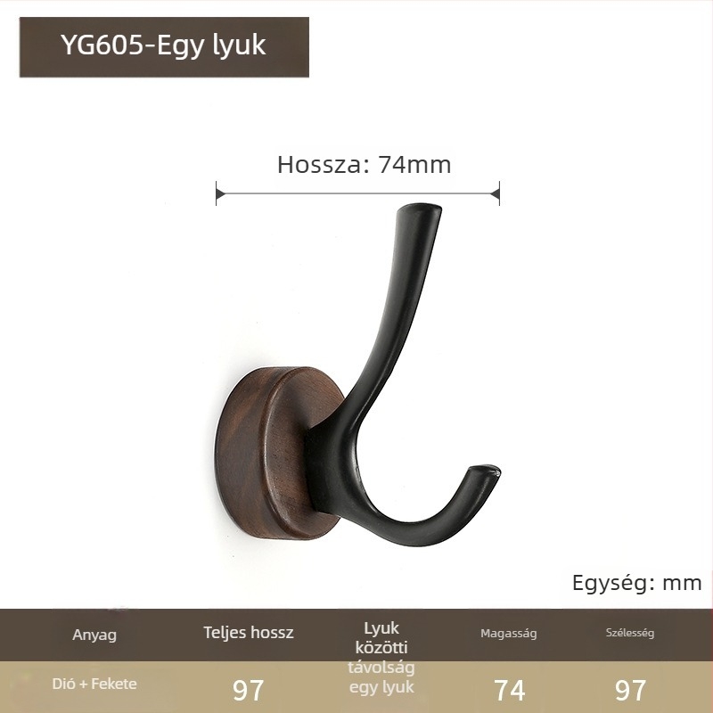 Diófából készült falikampó ruháknak, modell YG601, gravírozott, gardróbhoz, modern minimalist stílus