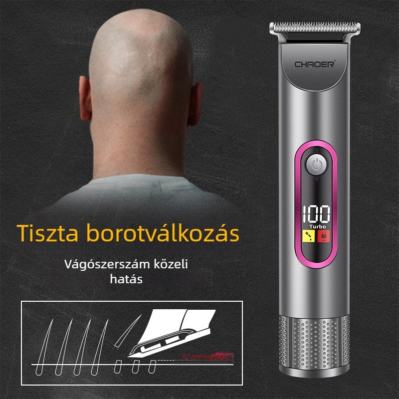 Férfiak otthoni hajvágója — Tölthető, kettős használatú áramellátás, Beépített 1200–2000 mAh akkumulátor, Működési idő 3–6 óra, Kefés motor, Rozsdamentes acél penge