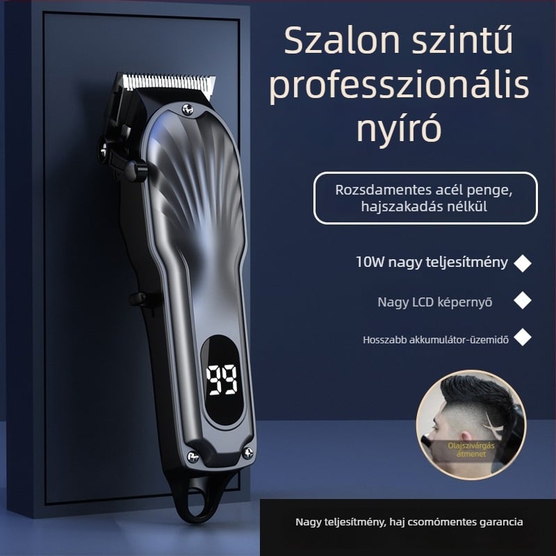 Professzionális elektromos hajvágó kerámia penge, brushless motor, cserélhető 1200–2000mAh akkumulátor, cserélhető mosható vágófej, vízálló