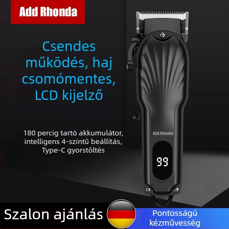 Professzionális elektromos hajvágó kerámia penge, brushless motor, cserélhető 1200–2000mAh akkumulátor, cserélhető mosható vágófej, vízálló