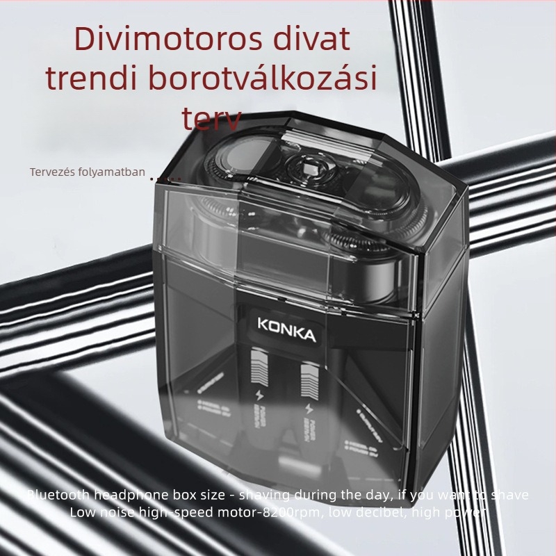 Konka átlátszó duplafejes forgó elektromos borotva beépített újratölthető akkumulátorral, akár 45 perc üzemidő, alacsony zaj 36 dB alatt