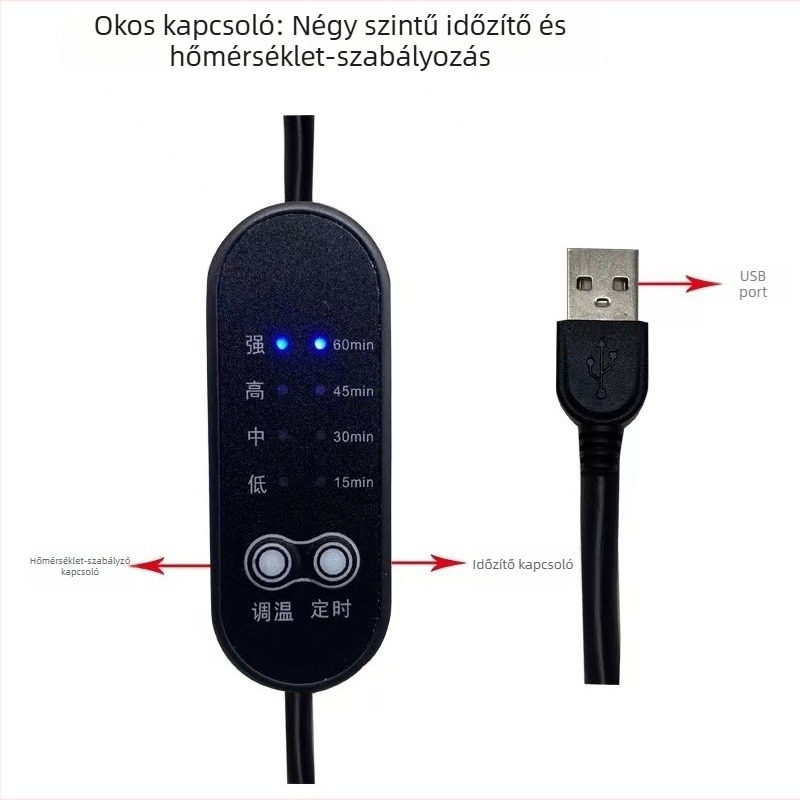 USB melegítő nyakpárna akupunktúrás pamutból, 5V, 6.5W, 45-65°C tartomány, 65°C maximális hőmérséklet