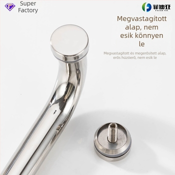 Rozsdamentes acél fürdőszobai ajtófogantyú üvegajtókhoz, beépített, ívelt alakú, polírozott felületű, alkalmas csúszó ajtókhoz