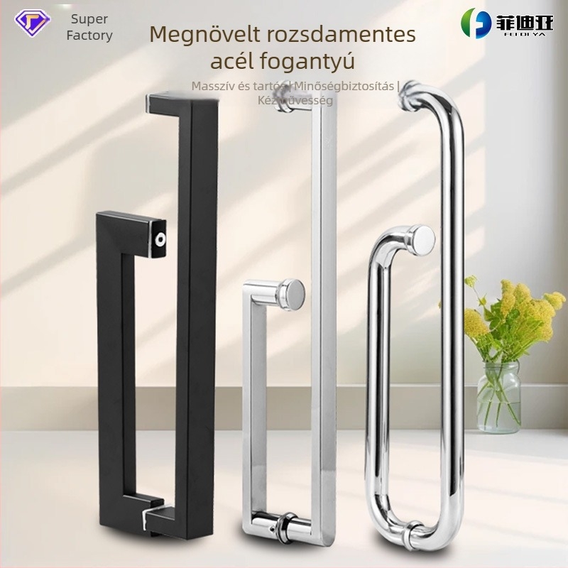 Rozsdamentes acél fürdőszobai ajtófogantyú üvegajtókhoz, beépített, ívelt alakú, polírozott felületű, alkalmas csúszó ajtókhoz