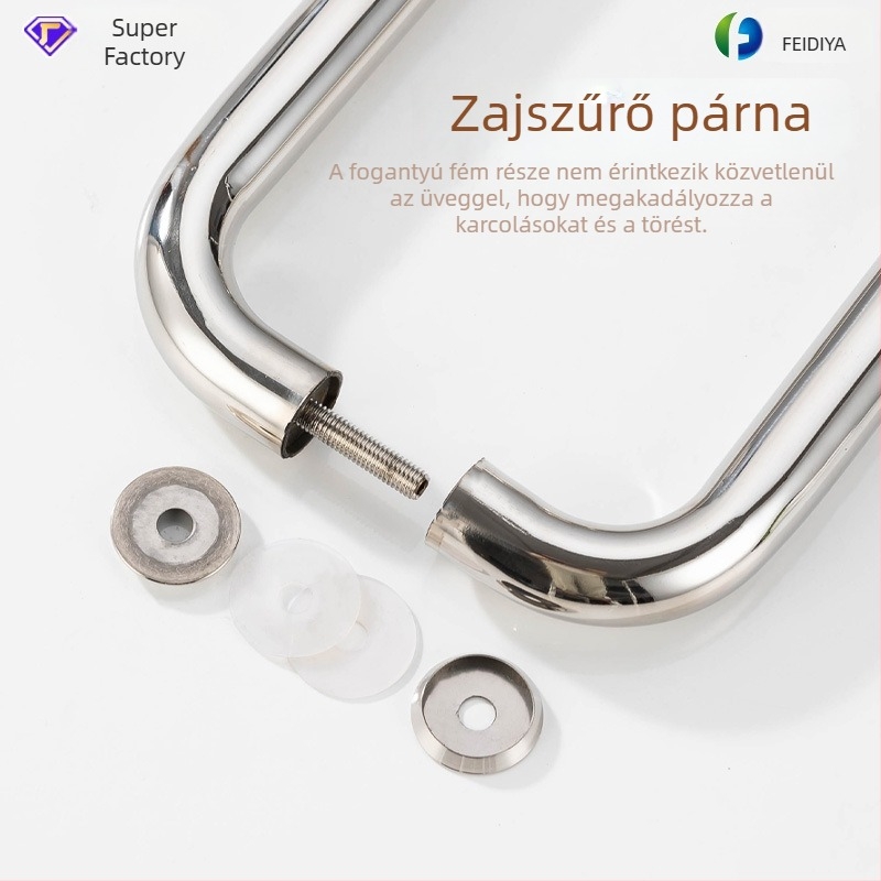 Rozsdamentes acél fürdőszobai ajtófogantyú üvegajtókhoz, beépített, ívelt alakú, polírozott felületű, alkalmas csúszó ajtókhoz