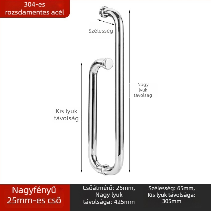 Rozsdamentes acél fürdőszobai ajtófogantyú üvegajtókhoz, beépített, ívelt alakú, polírozott felületű, alkalmas csúszó ajtókhoz