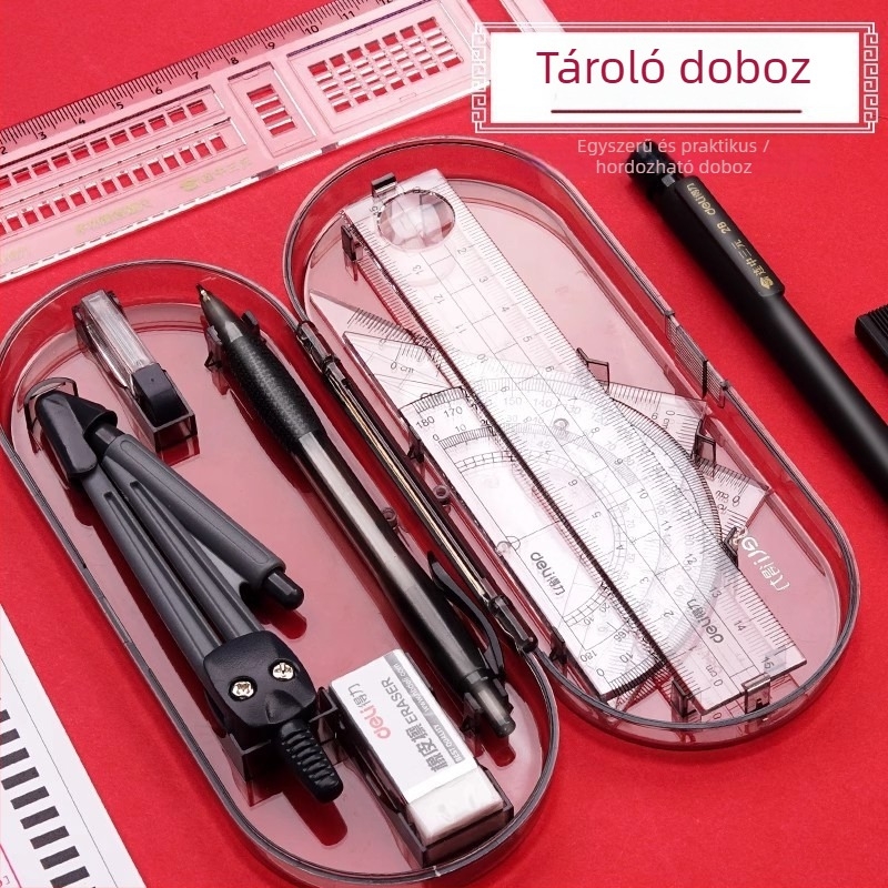 Deli 9591 nyolc részes geometriai rajzeszközök készlet műanyag dobozban