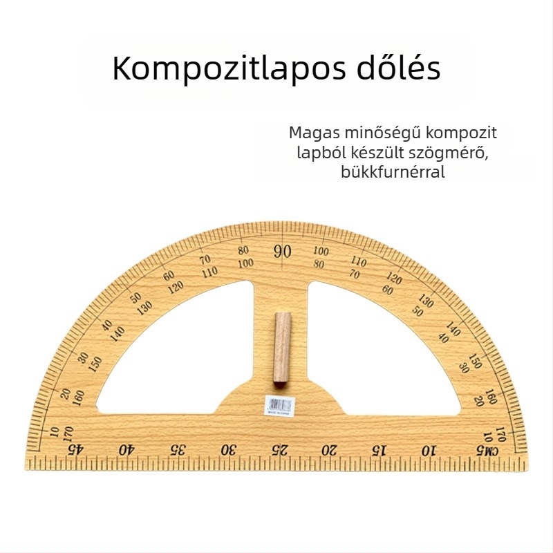 Fából készült háromszög-rajzeszközök készlet oktatáshoz; összetevők: protractor, háromszög-rajzeszköz, körző; anyag: fa; nettó súlyok: protractor 275 g, háromszög 530 g, körző 225 g; csomagolás: 50 db
