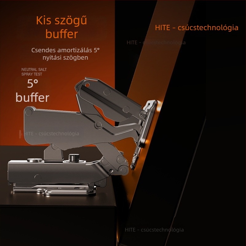 Hidraulikus csillapítós szekrényajtó-pánt, 165°/180° széles látószög, kétfokozatú erő, csendes működés, hidegen hengerelt acélból, rézzel bevont alja