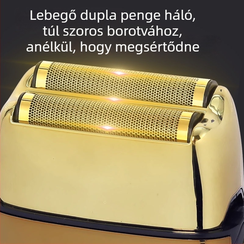 Elektromos borotva visszafelé mozgó kettős fejjel, LED kijelzővel, teljes testmosási funkcióval, beépített 1200–2000 mAh akkumulátor, 60+ perc üzemidő