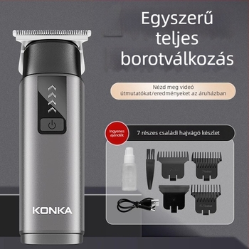 Konka kompakt hordozható hajvágó – újratölthető, brushless motor, rozsdamentes acél pengék, levehető és mosható fej, beépített 300–500 mAh akkumulátor, üzemidő 1–3 óra