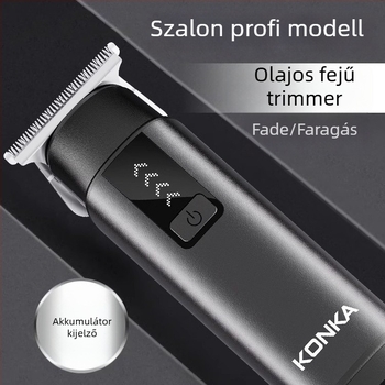 Konka kompakt hordozható hajvágó – újratölthető, brushless motor, rozsdamentes acél pengék, levehető és mosható fej, beépített 300–500 mAh akkumulátor, üzemidő 1–3 óra