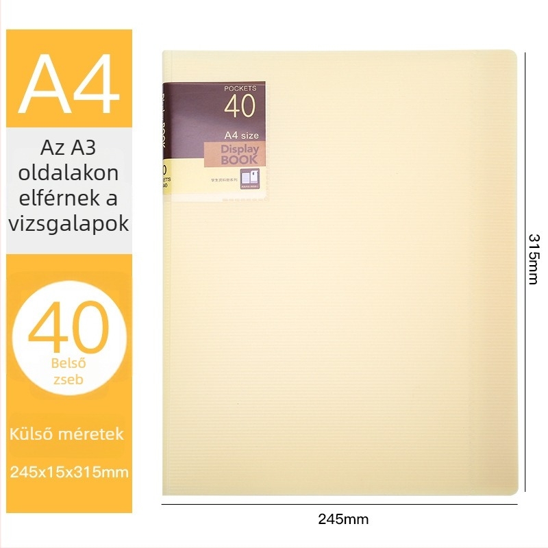 Műanyagból készült 40 oldalas diák mappa, XS40 modell, Hua Jie márka, vastagság 20