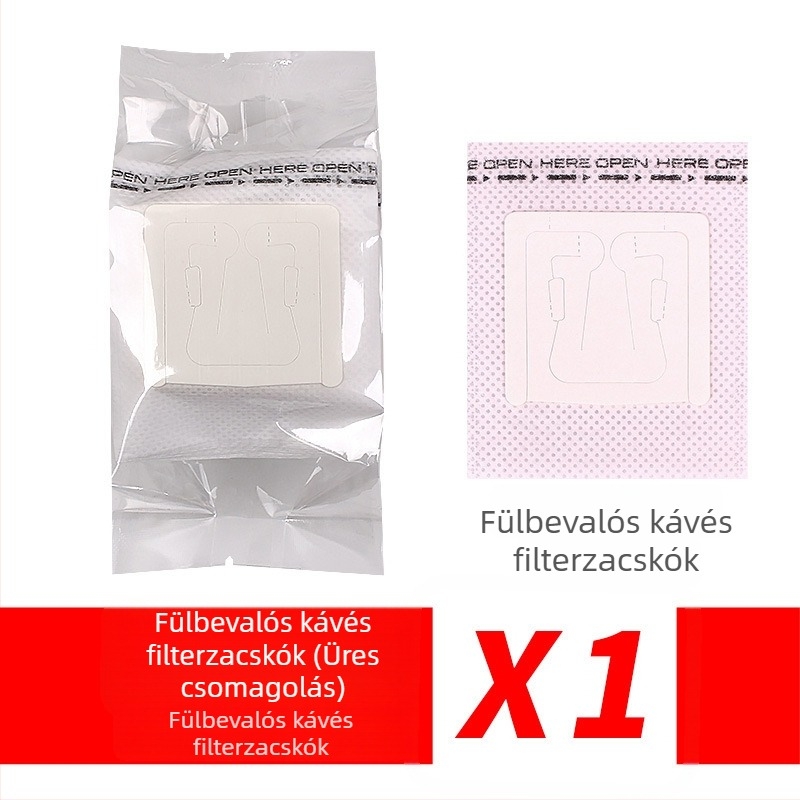 Füles kávéfilter tasak, nem szőtt anyagból, 50 db/csomag, OPP csomagolás, irodai használatra, nyomtatott logó, magáncímke elérhető